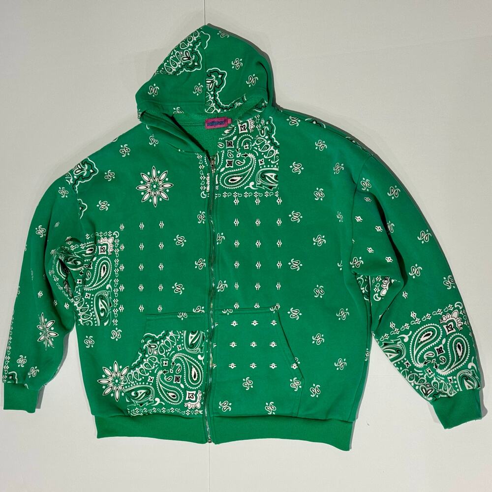 Edikted Green Bandana Paisley Oversized Zip Hoodie M/L